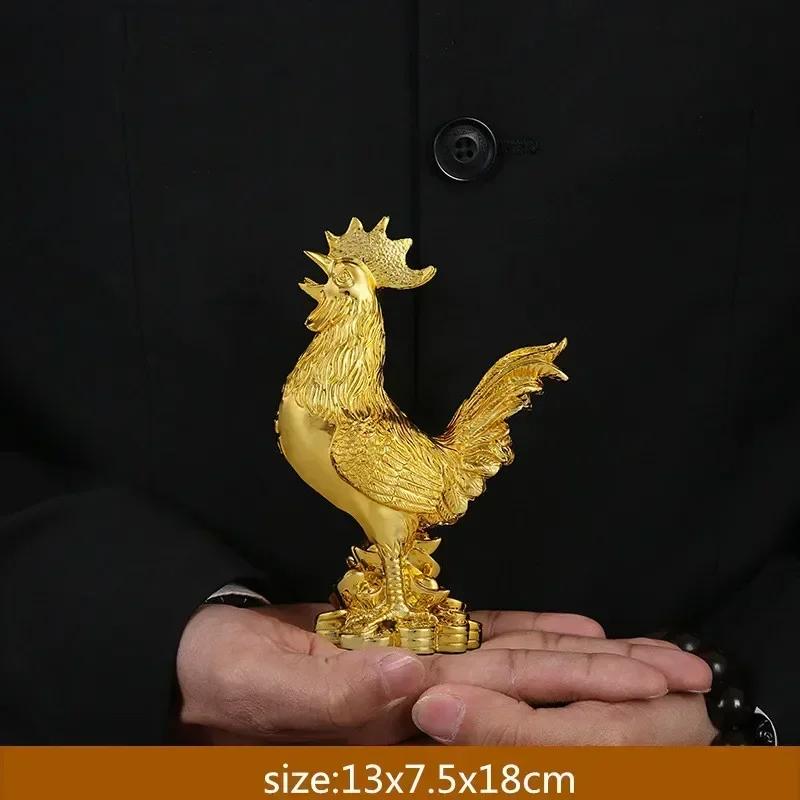 WSHYUFEI Golden Chicken Decoration Gold Plating Lucky Cock Resin Statue Living Room TV Cabinet Figurines Chinese Decorations