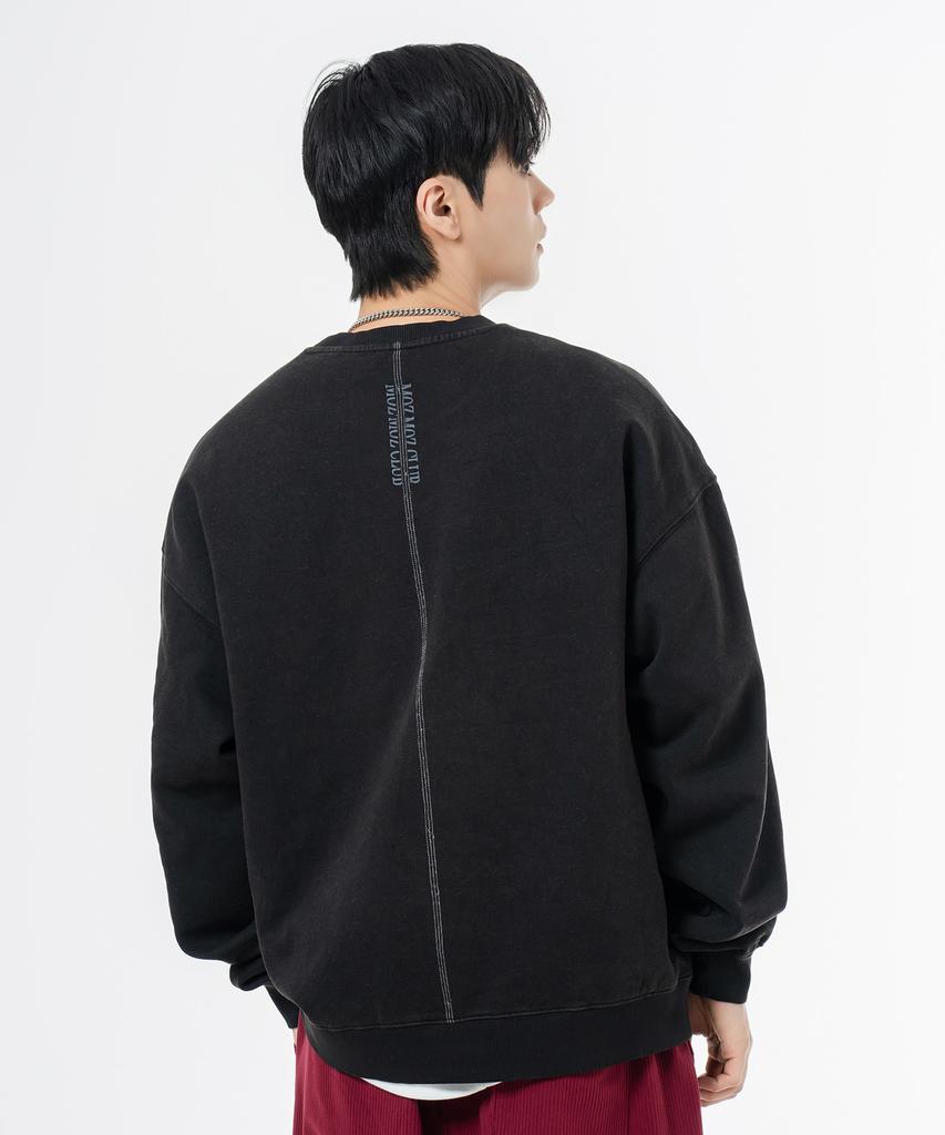 MOZMOZ Terry Brushed Pigment Backstitch Oversized Sweatshirt Black