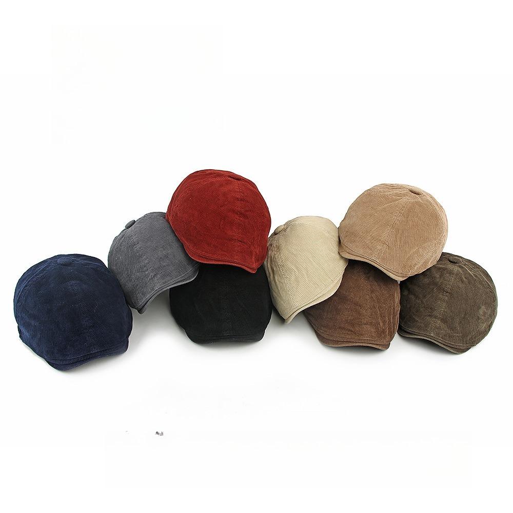 Retro Corduroy Flat Cap for Men Women Vintage British Style 6-Panel Newsboy Hat Unisex Casual Ivy Cabbie Peaked Cap Beret