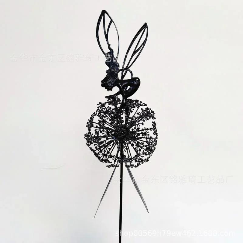 Dekorative Feen und Pusteblumen tanzen zusammen, Metall, Garten, Hof, Kunstdekor, Rasen, Landschaftsskulptur, Pixies-Dekoration