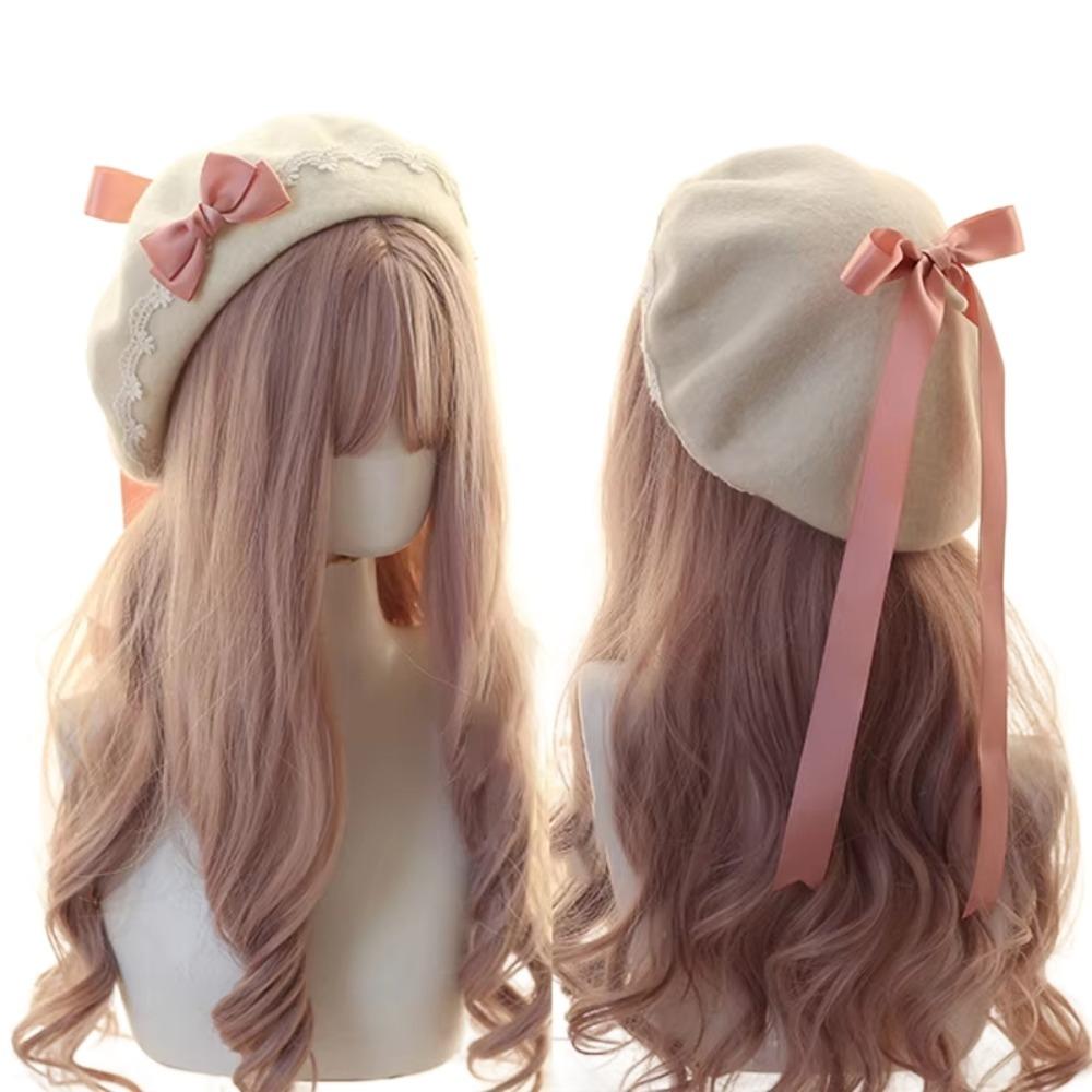 Warm Lolita Beret Japanese Style Beanie Cap Decorate Girl Lace Bow Hat Women Headdress