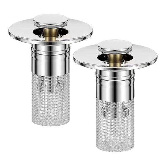 2 Stück Badezimmerwaschbecken-Abflussstopfen, 2-in-1 Pop-up Haarfänger mit Filter, Rostfreier Anti-Verstopfungs-Abflussabdeckung aus Edelstahl, Rostfreier Filterersatz