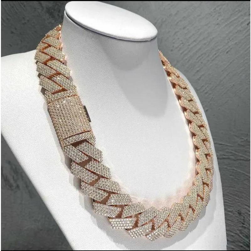 15mm Náhrdelník Miami Cuban s hrotmi, Dvojradový štvorcový Cuban reťazový golier so vsadenými diamantmi