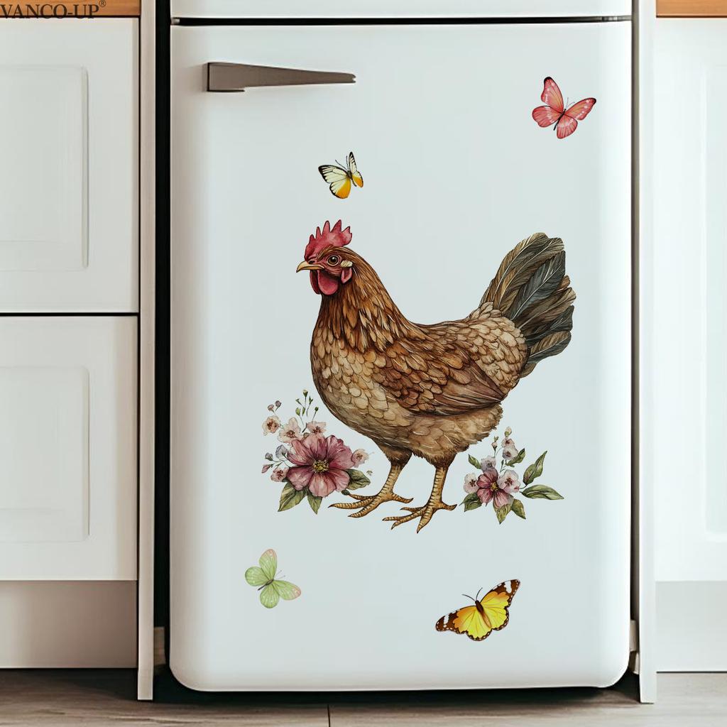 Floral Greenery Butterfly Rooster Wall Stickers, Self-Adhesive Decor for Bedroom Living Room Background Decoration