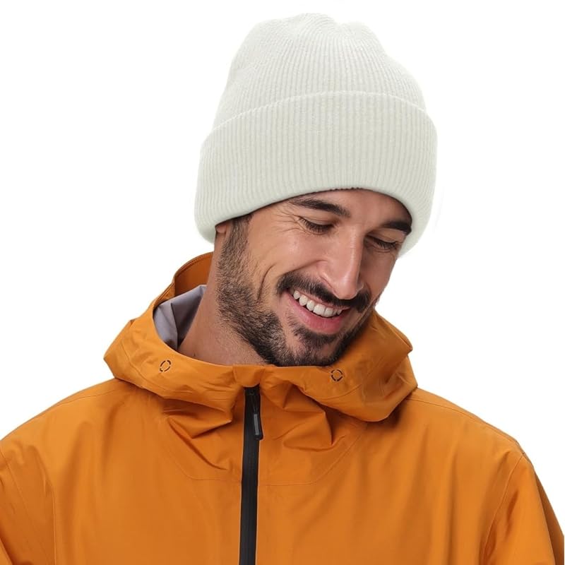 

[Connectyle] men s knit hat border knit cap Thick watch cap knit beanie snowboarding hat beige