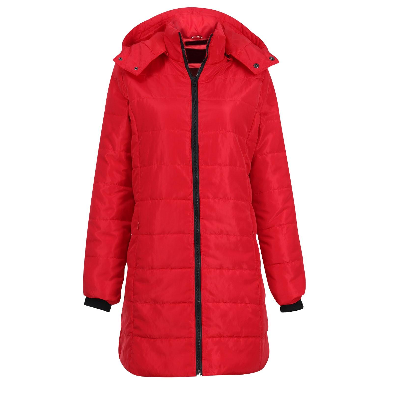 

Женская одежда с хлопковой подкладкой, средней длины, однотонная, с капюшоном, теплая хлопковая куртка, жилет, пуховое хлопковое пальто XXL красный