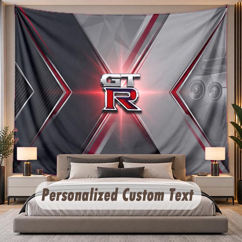 Custom Name Text Tapestry Nissan GT-R Personalized Polyester Wall Tapestry For Bedroom And Room