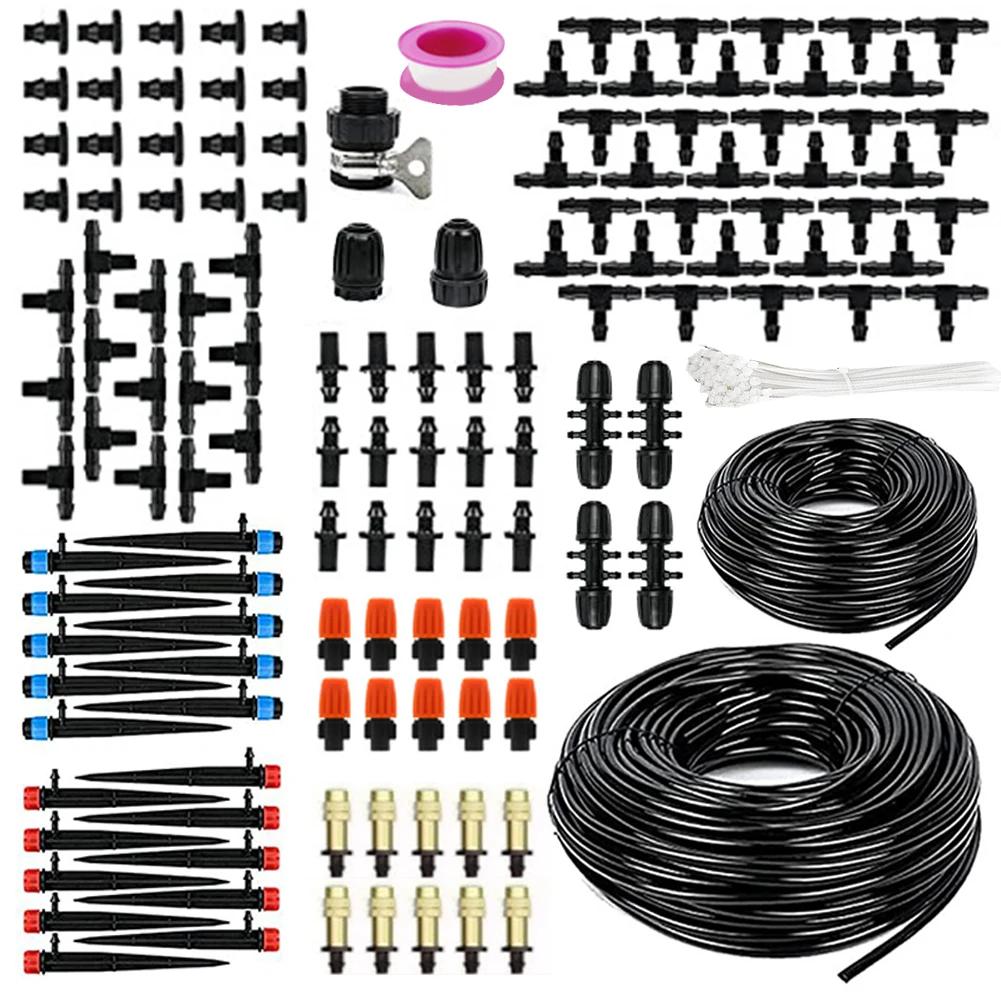 200FT Greenhouse Micro Drip Irrigation Kit with 1/2 Inch Hose 1/4 Inch Distribution Tubing Patio Misting Plant Watering System