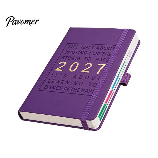 Business Notebook with Pen Holder 2027 English Weekly Planner A5, 320 Page Schedule Elastic Academic Calendar for School Band & Holder, Yearly