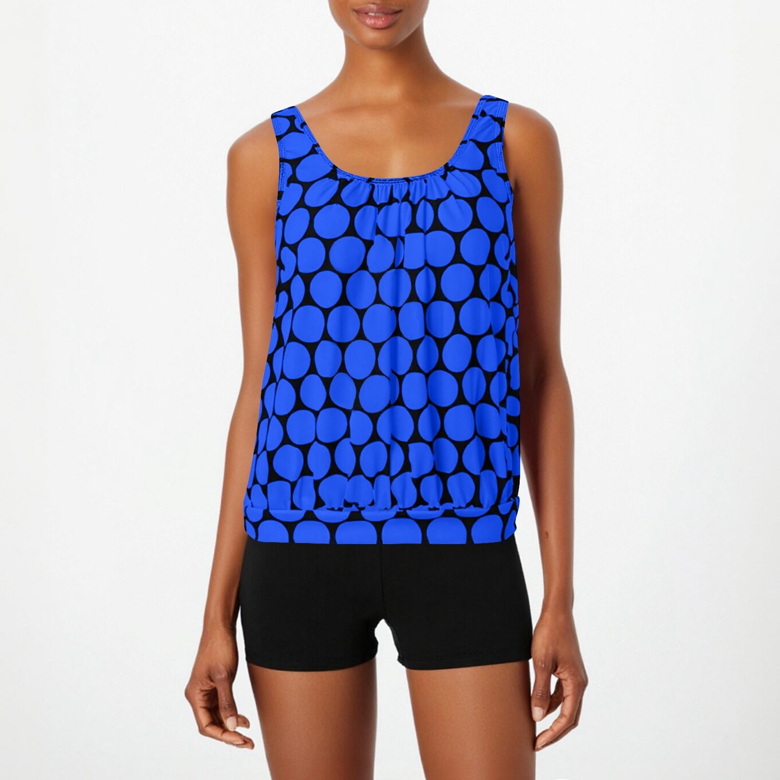 

Женский модный и сексуальный топ без рукавов с круглым вырезом и принтом в горошек, четырехугольные брюки, раздельный купальник M синий