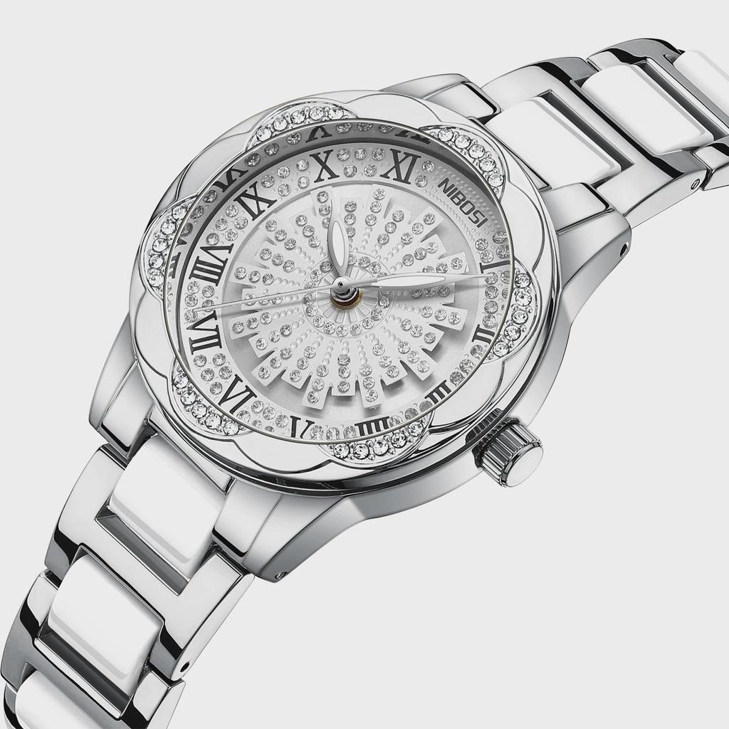 NIBOSI Woman Watch Stainless Steel Waterproof Luminous Elegant Ladies Wristwatch Luxury Diamond Dial Quartz Watch for Women