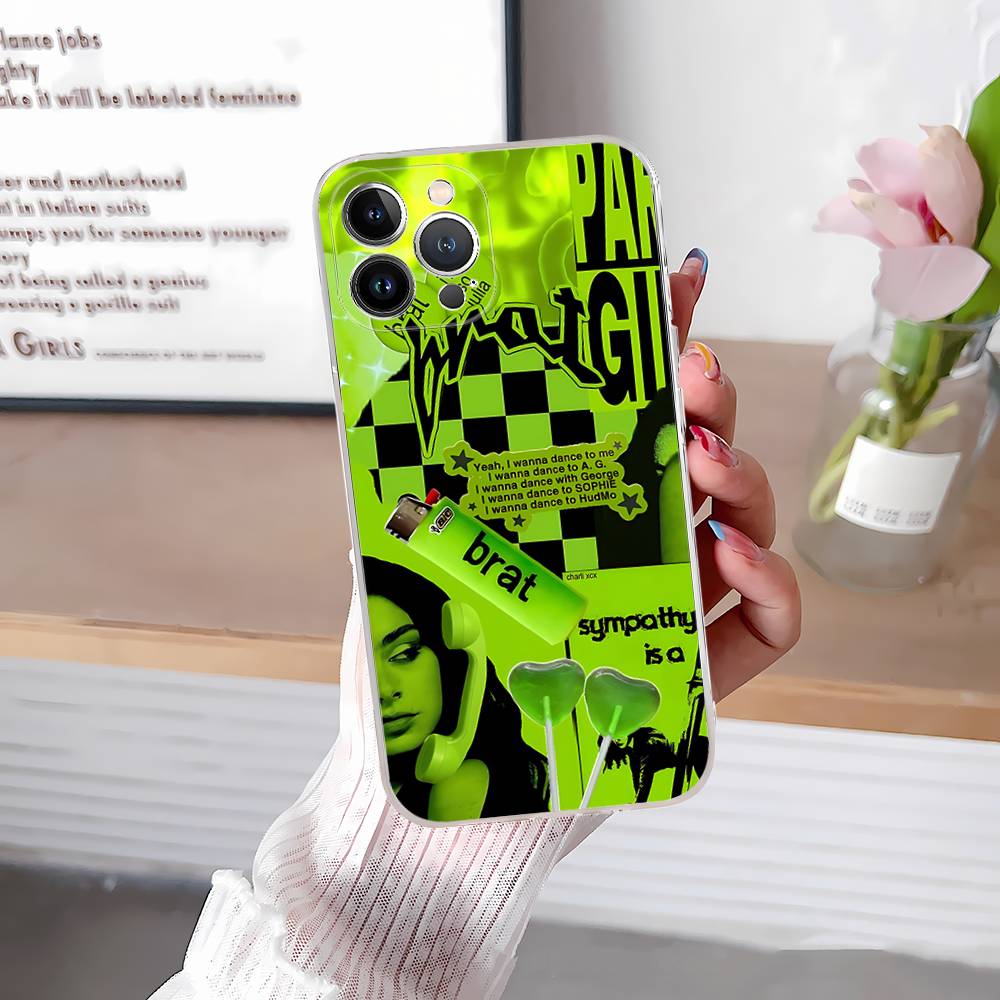 C-Charlis XCX B-BRAT Transparent Soft Phone Case For IPhone 15 12 14 16 17 13 Plus 11 Pro Max 13 Pro iPhone 15 pro