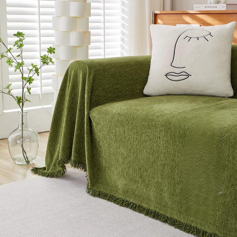 Fischgrätenmuster Einfarbig Chenille Sofa Handtuchbezug Handtuch Hochwertig Modern Schlicht Verdickt Rutschfest Sofa Überwurf Stoffbezug Bezug
