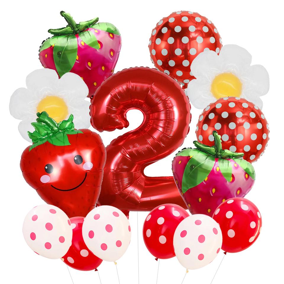 14Pcs Strawberry Fruit Balloons Fruit Themed Balloons Strawberry Latex Balloons Party Fruit Strawberry Theme Summer Party Decor