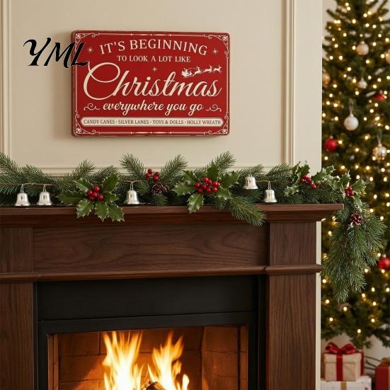 Indoor Outdoor Festive Wall Art Christmas Wood Sign, Vintage Santa's Sleigh Parking Only 2D Retro Wooden Seasonal Ornament Rustic Farmhouse