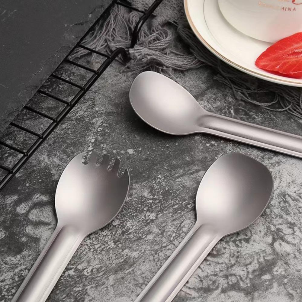 2 Piece Ultralight Camping Spoon Fork Set Long Handle Travel Flatware Set  Kitchen