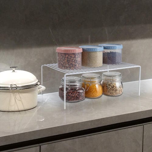 Kitchen Storage Rack, Spice Rack, Under-Sink Storage, Closet Organizer, White, Set of 2