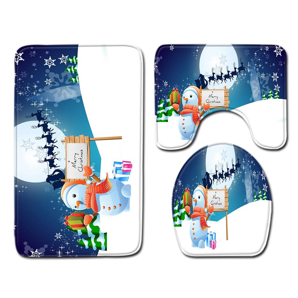 Christmas Bathroom Floor Mat Toilet Three-Piece Set