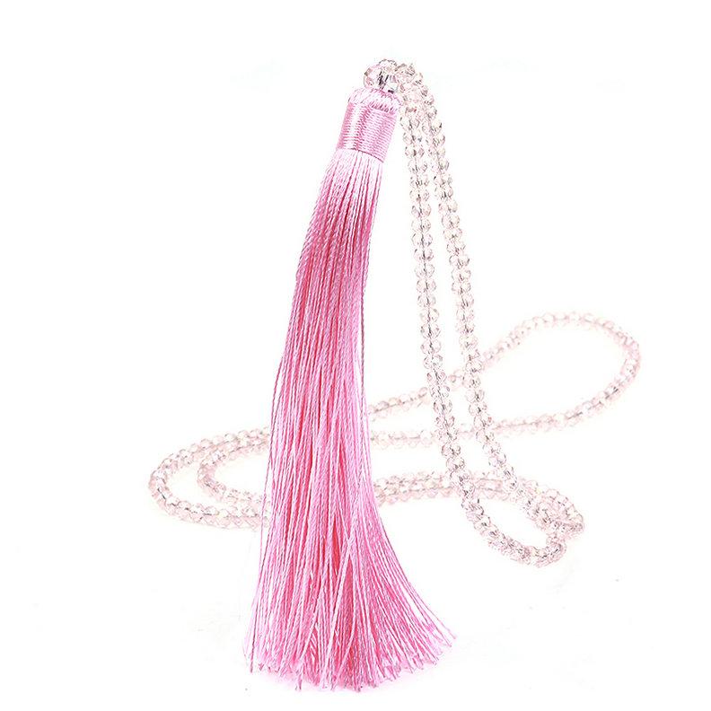 Fashion 14 Colors Long Fringe Silk Tassel Necklace Women Glass Bead Crystal Pendant Necklaces Statement Vintage Bohemian Jewelry