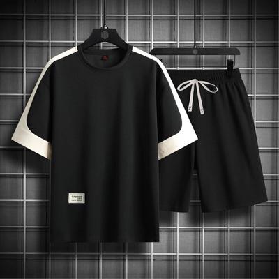 Summer Black White Tracksuits for Men's Set Sleeves T-Shirt + Shorts Sportswear  Sporting Suit