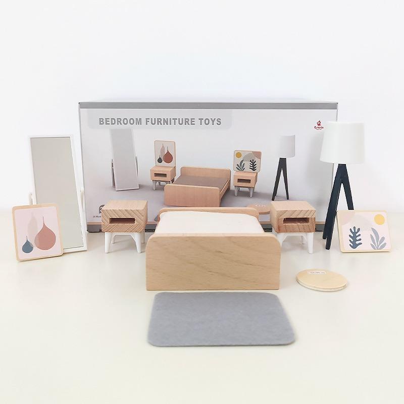 New Mini Small Furniture Wooden Kitchen Bedroom Bathroom Play House Simulation Doll House Children's Toys Furniture Placement