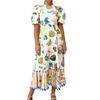 2026 spring new women's clothing, cross-border European and American hot sale, temperament commuting sweet printed crew neck big swing dress