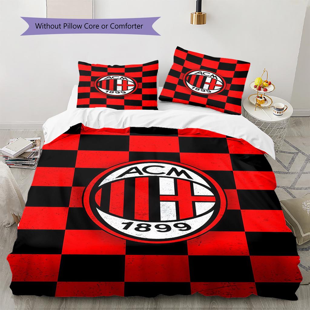 AC Milan logo Pattern Bedding Quilt Set Quilt Cover Pillowcase Home Decoration Birthday Gift (1 * duvet cover + 2 * pillowcase, without core)