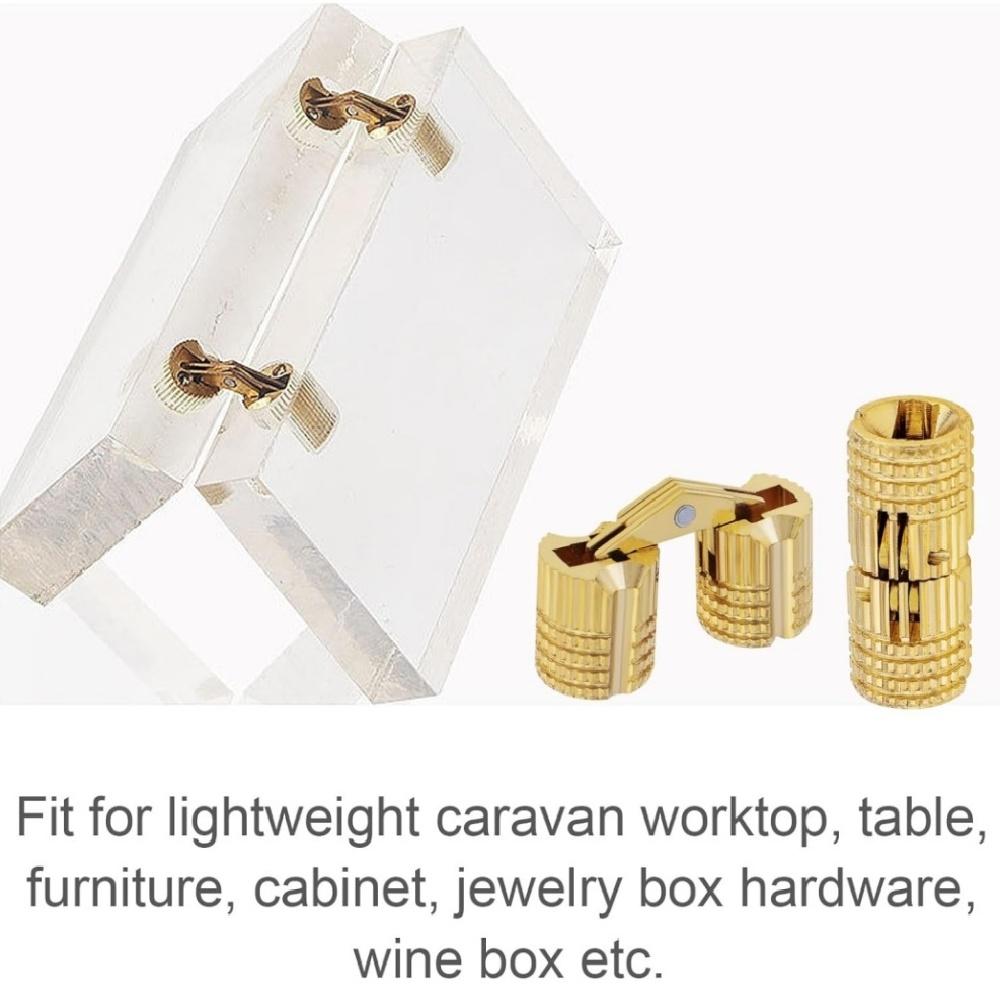 8Pcs 8 Mm Hidden Brass Barrel Hinges, 180 Degree Opening Angle Concealed Furniture Hinges For DIY Jewelry Box Hand Craft