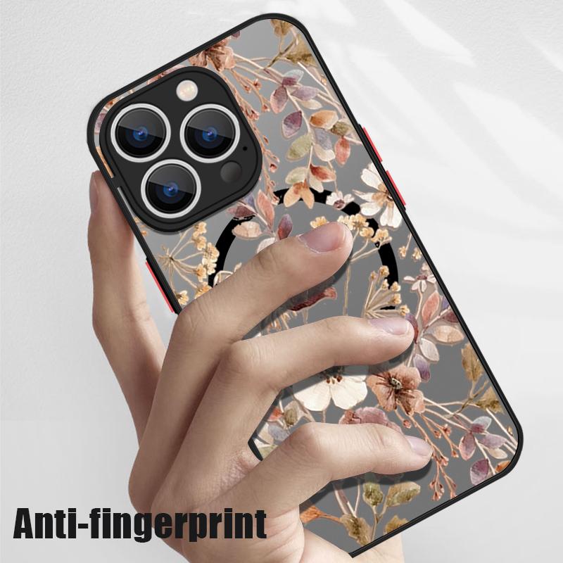 Vintage Floral Pattern Case For iPhone 17 Pro Max Magnetic For Magsafe Hybrid TPU+PC Matte Cover For iPhone 16 Pro Max 15 14 13 12 11 16E Air