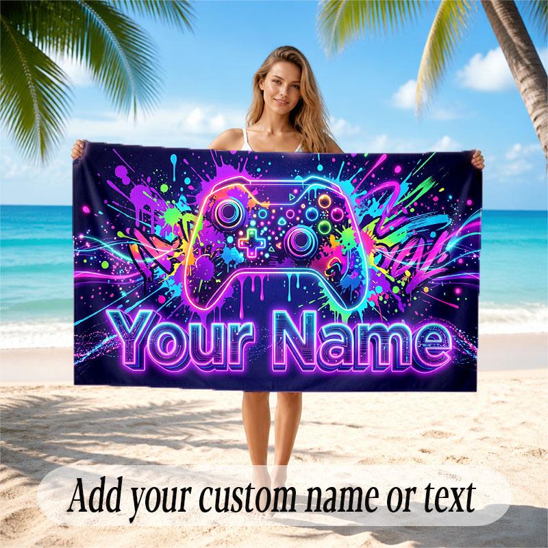 Neon Colorful Theme Soft Beach Towel Personalized Custom Name Text Towel Portable for Beach Pool Travel