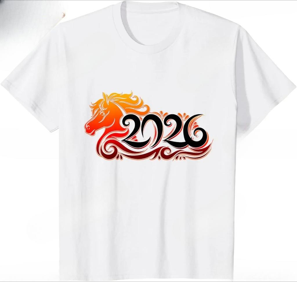 Lunar New Year 2026 Year of The Horse TShirt Men Clothes New Years Party T Shirt Fashion Retro Horse Printed Streetwear Tops