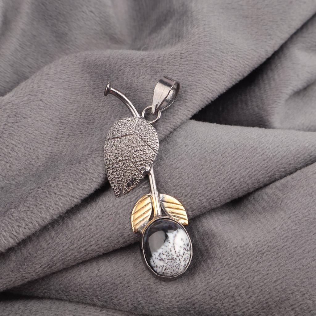Natural Dendritic Opal Gemstone 925 Sterling Silver Handcrafted Jewelry Pendant PP-55-22