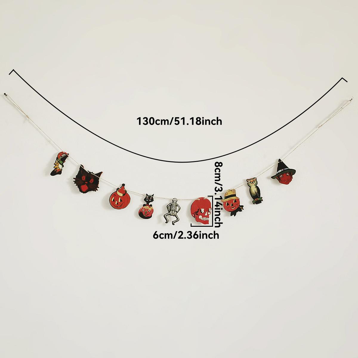 

1pc Halloween Garland Banner, Vintage Pumpkin, Black Cat, Skeleton & Skull Shapes, Wall Hanging Decor for Home Party & Fireplace