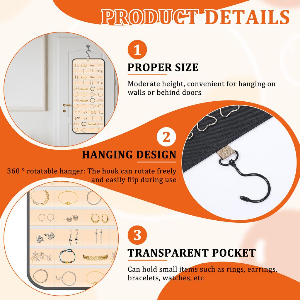Hanging Jewelry Organizer Earrings And Necklaces Door/Wall Hanger Bag Dual-sided Jewelry Ring Bracelet Pins Badge Storage Holder