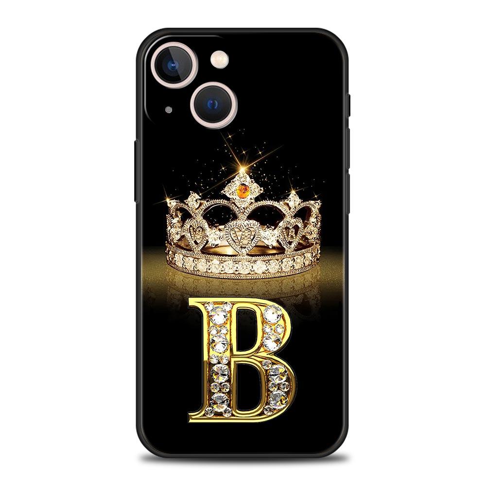 Diamond Crown Letter 26 Letters Phone Case For iPhone 17 16E 15 16 14 13 12 11 Pro Max 7 8 Plus Soft TPU Back Cover
