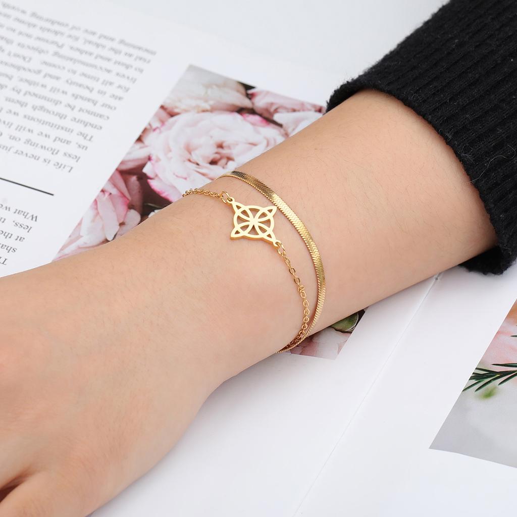 Lemegeton Charm Witch Celtic Knot Double Layer Bracelets Women Wicca Amulet Adjustable Chains Bracelet Stainless Steel Jewelry