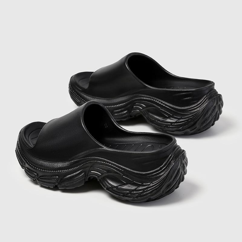 Summer new one-word drag thick-soled high-heeled slippers women's muffin bottom heightening beach shoes wedge heel lazy sandals