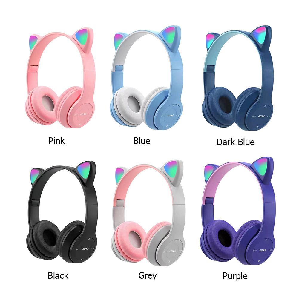 Wireless Bluetoot 5.0 Headphones Cat Ear Gaming Headset Glow Light Helmets Cute Sports Music Headsets For Children Girl Gifts