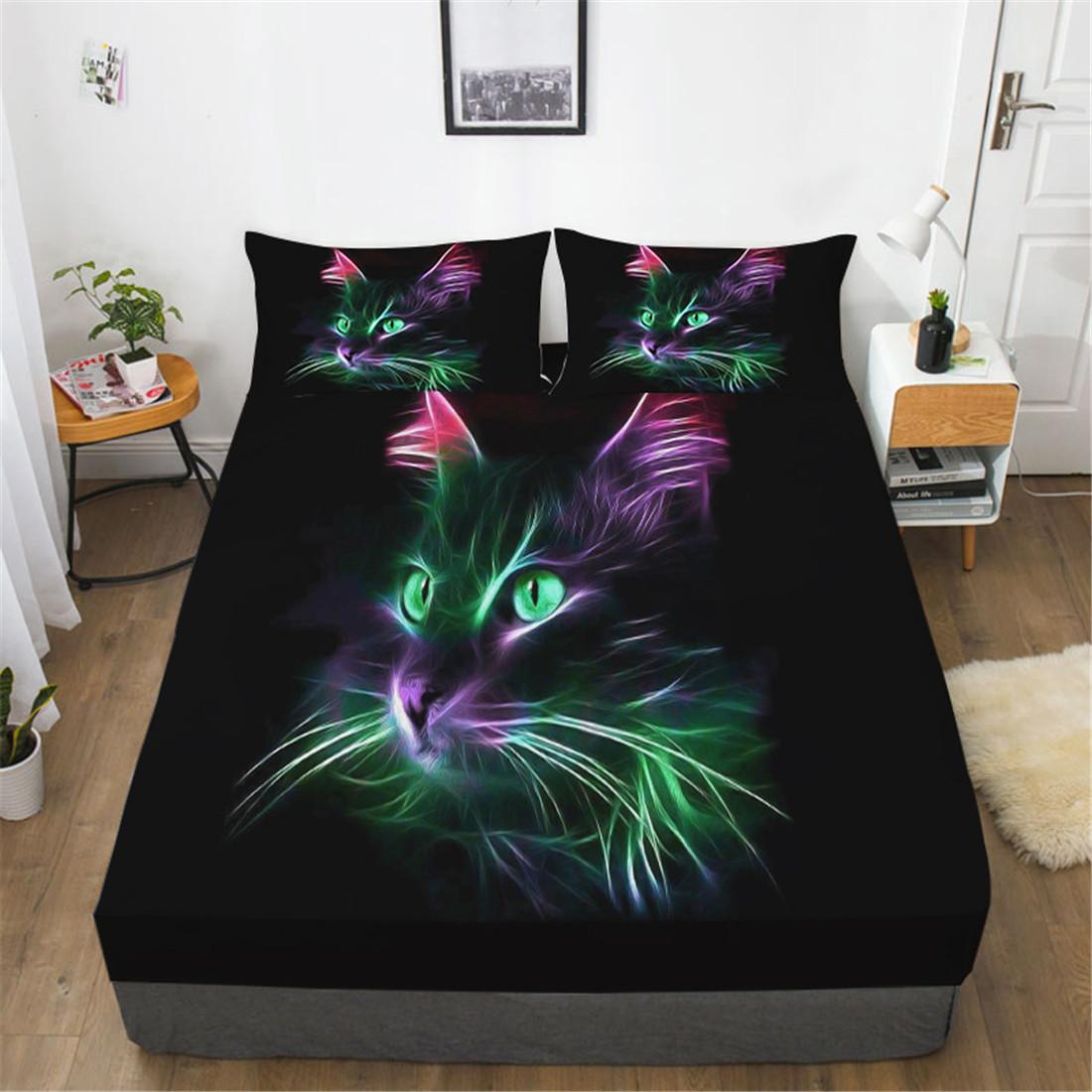 

Комплект простыней для кошек, Милый комплект постельного белья с кошками и наволочка, Постельное белье с животными, Простыня на резинке, Мягкий микрофибровый чехол-покрывало для декора 3 шт. 200x200cm