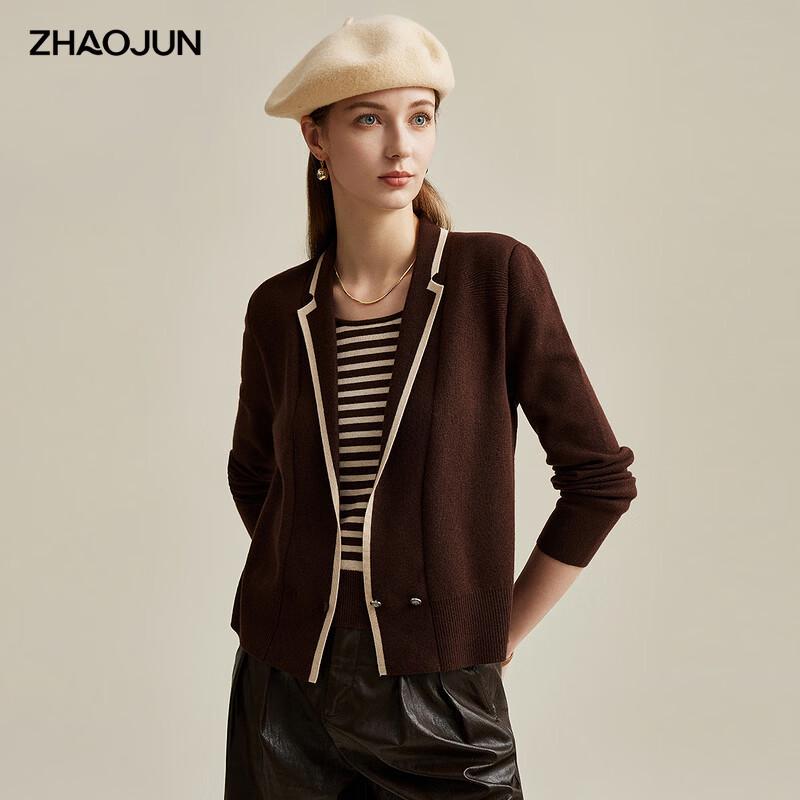 Zhao Jun Women s Faux Two-Piece Colorblock Wool Cardigan 2XL