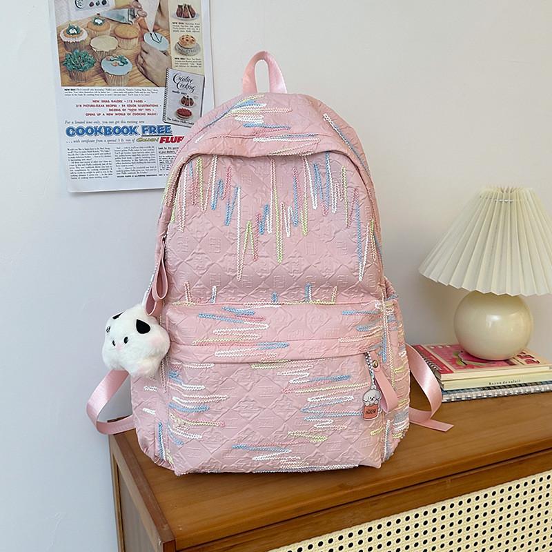 

Lightweight Striped Backpack For Commuting And Classes With Comfortable Cushioned Straps розовый