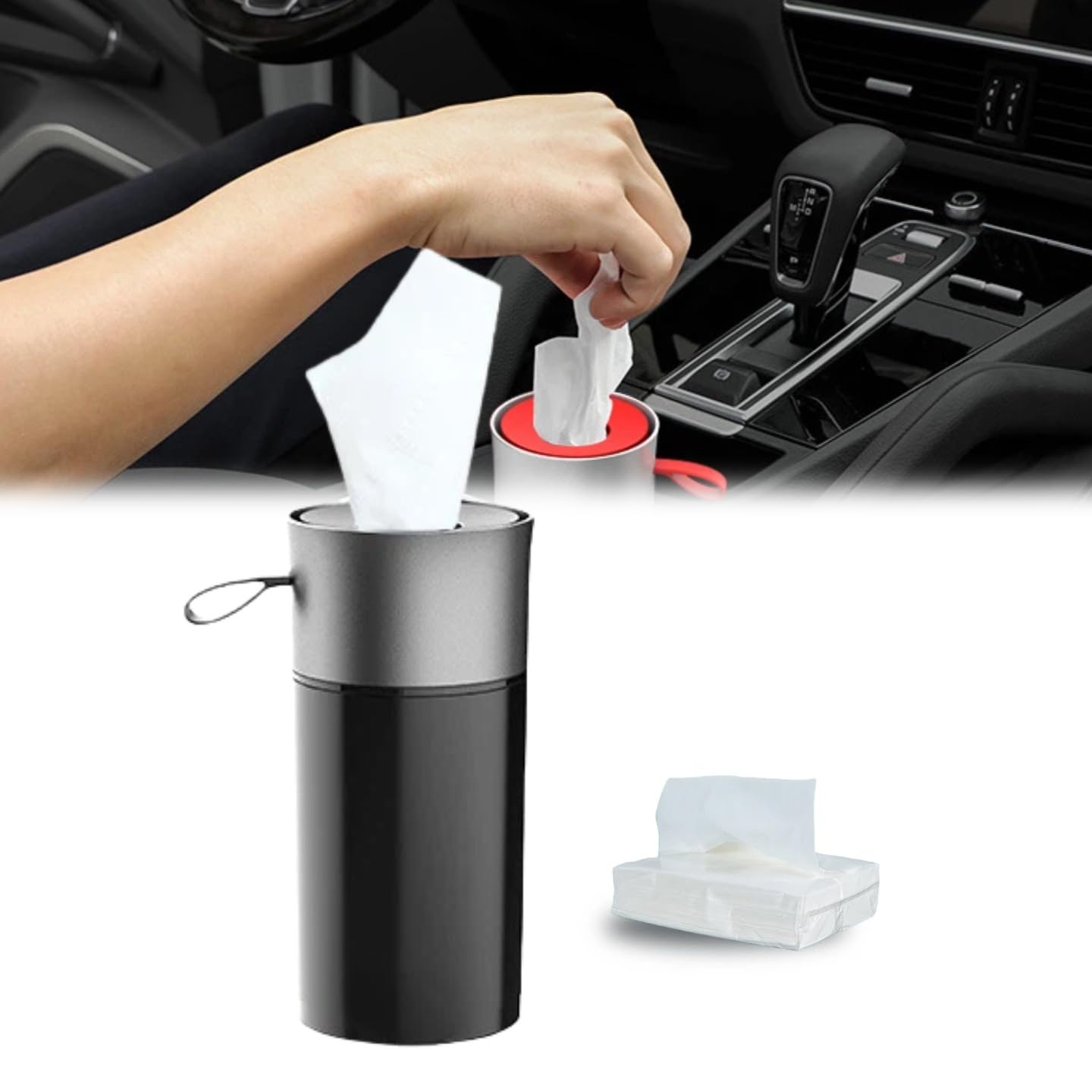 

Multifunctional trash trash car tissue tissue case designed specifically for cup simple cylindrical universal design suitable for most tissue storage чёрный