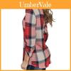 Women Vintage V-neck Loose Tops Long Sleeve Stylish T-shirt With Plaid Casual Design