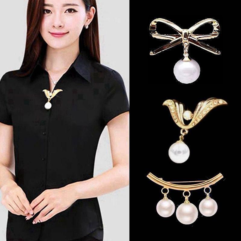 French Pearl Anti-Exposure Blazer Insert Accessory Single Pin Brooch Mourning Brooch