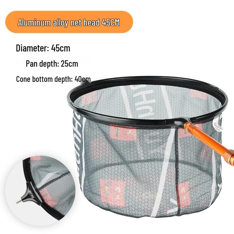Foldable, Non-Snag Fishing Net Head for Large Fish, Black Pit, Ideal for Competitive Fishing, with Integrated Net Bag