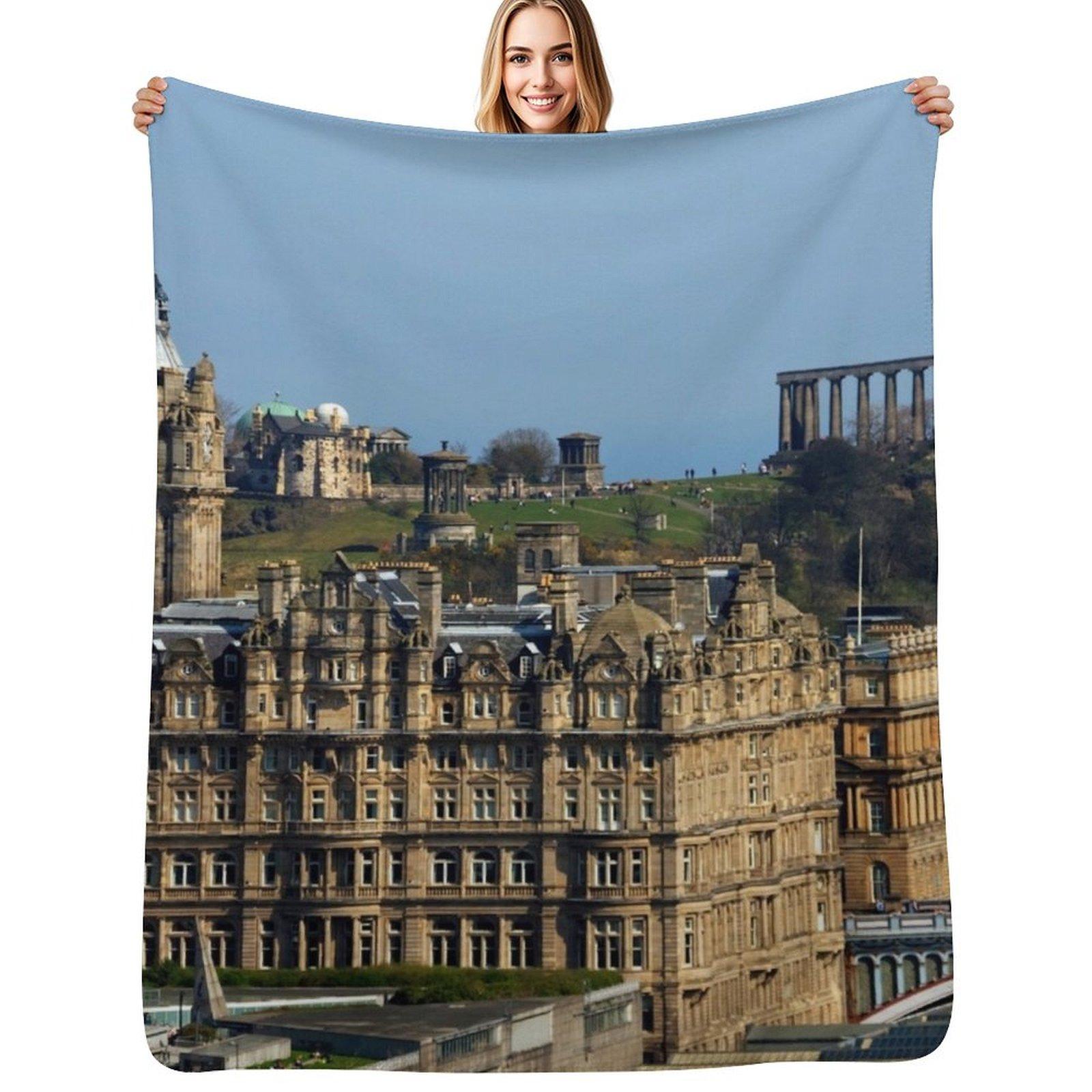 The Balmoral Hotel from the Castle Throw Blanket Shaggy Furry Soft Blanket for Bedroom Living Room 102x76cm(40x30in)