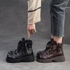 Fashion GKTINOO 2025 Echtleder Plateau Stiefel Frühling Herbst Handgefertigt Dicke Sohle Stiefeletten Schnürschuhe Runde Zehenpartie Damenschuhe