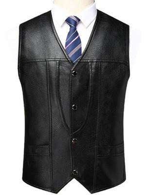 New And Minimalist Men's Cardigan Fashionable Urban V-neck PU Leather Vest Men's Casual Vest