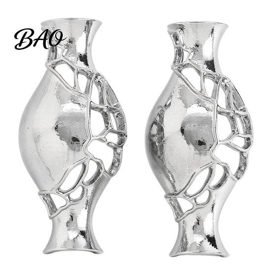 Versatile Silver Alloy Earrings 1 Pair Flower Vase for Women, Retro Metal Hollow Shape Trendy Artistic Ear Accessory Earrings, DIY Bouquets
