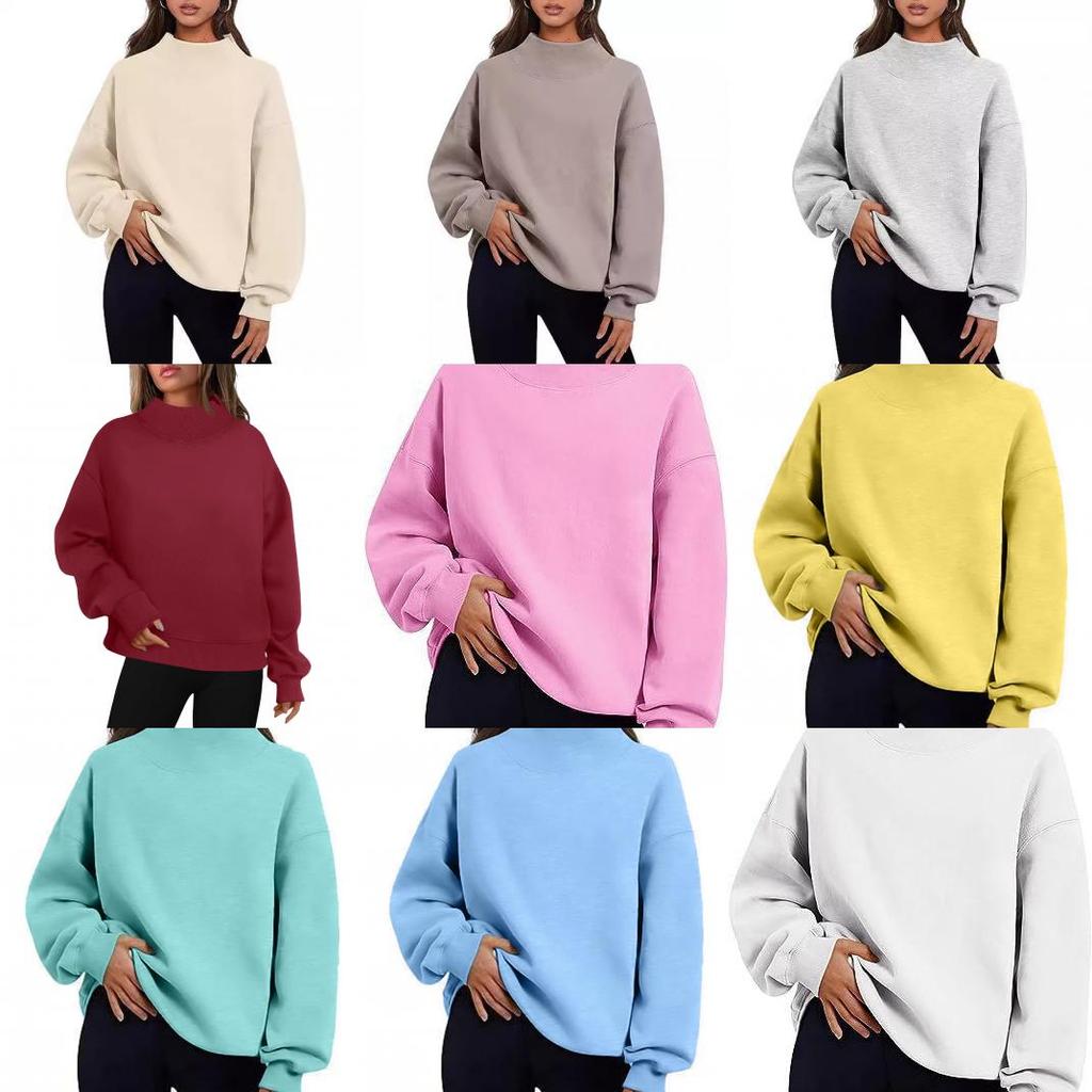 Womens Autumn Winter Cozy Fleece Hoodie With Half High Neck For Casual Daily Wear